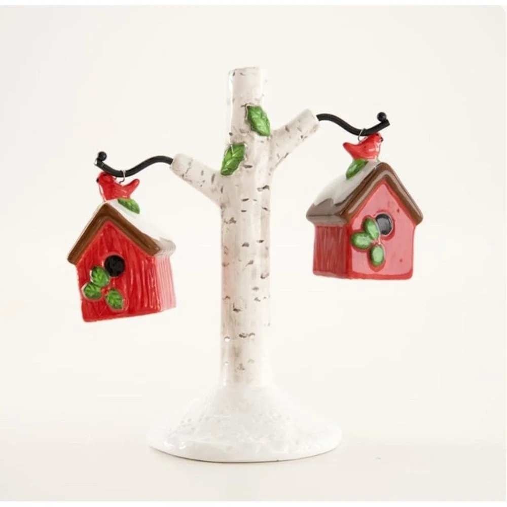 Cracker Barrel Hanging Red Birdhouse Salt and Pepper Ceramic Set Christmas NEW